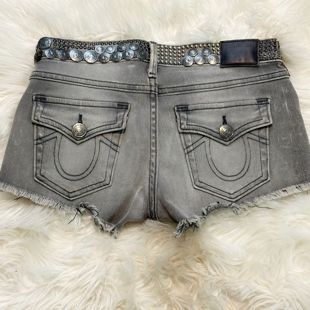 True Religion Joey Cut Off Denim Shorts Size 24 Studded McBling Y2K WDDC018Q03